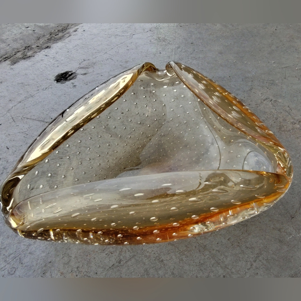 Mid-modern Murano Ashtray with Gold Accents Glass Blown